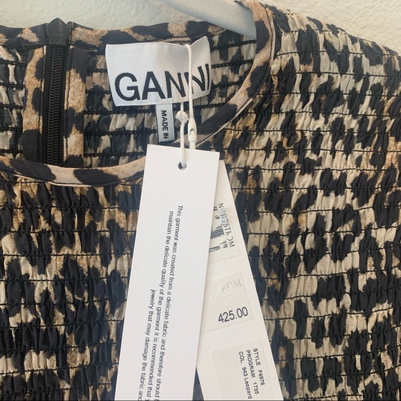 Ganni Leopard Print Smocked Mini Dress - Picture 6 of 10